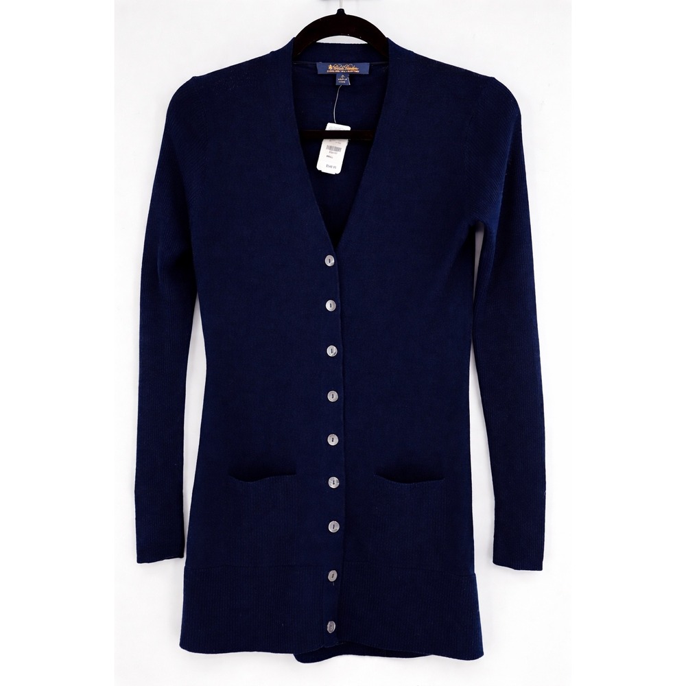 Brooks Brothers Italian Merino Wool Long Navy Cardigan Button Front NWT $148 Sm